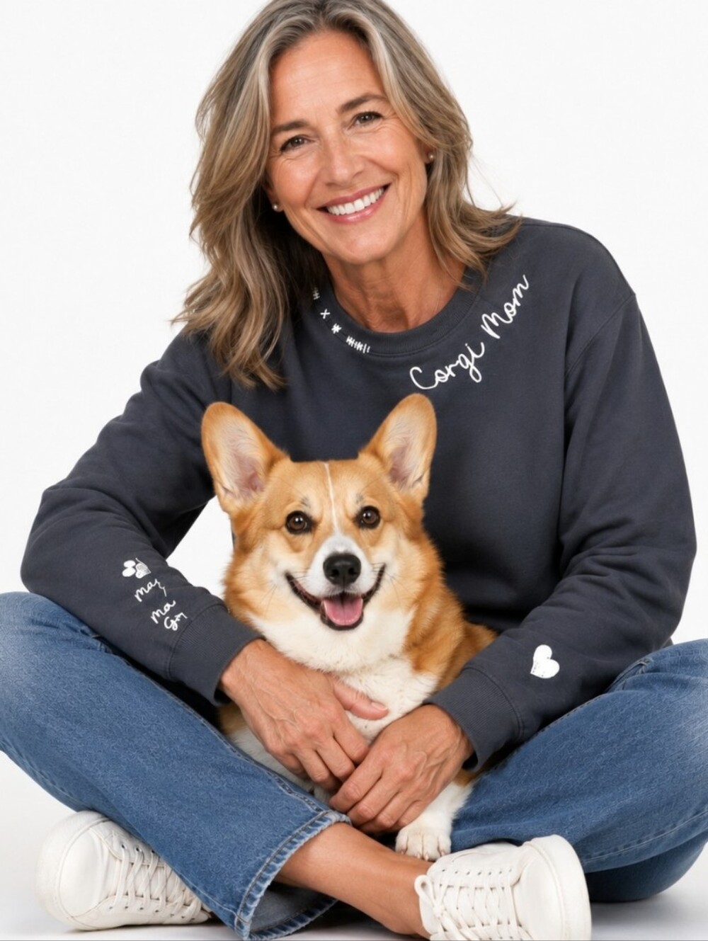 Dog Corgi Mom Charcoal Sweatshirt - Pet Lover Distressed Pullover (Size :XL)
